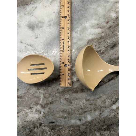Vtg Ekco Almond Beige Ladle And Slotted Serving Cooking Spoon Utensil Tool USA - Picture 7 of 7